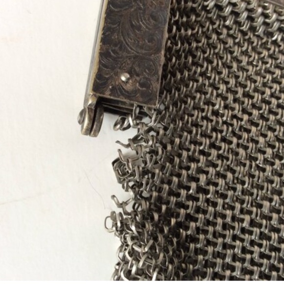 Vintage Silver Mesh Chain Purse Wristlet Clutch German Silver 1900's Evening Bag - Picture 5 of 5